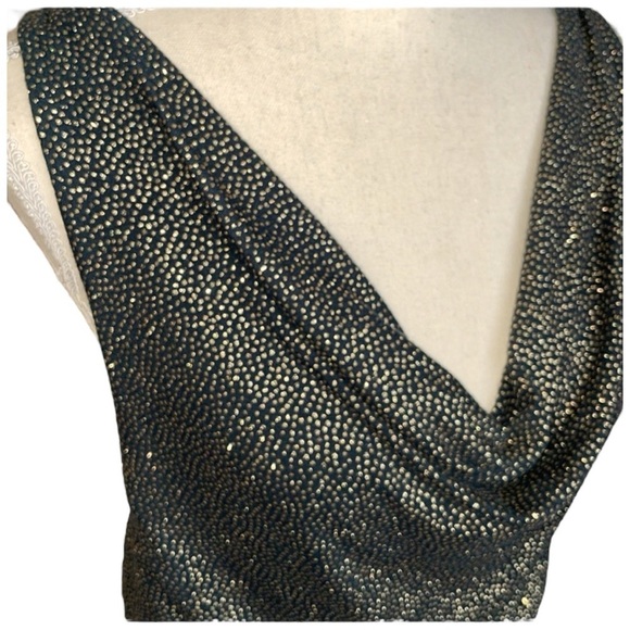 Chaser Glitter Jersey Draped Cowl Neck Halter Top Strappy Teal Green & Gold Sz M - Picture 15 of 16